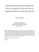 Phát triển hoạt động tuyên truyền quảng bá du lịch của các trung tâm xúc tiến du lịch tại các địa phương. Nghiên cứu trường hợp tại Hà Nội