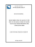 Hoàn thiện công tác quản lý vốn đầu tư xây dựng cơ bản từ nguồn ngân sách thành phố đồng hới, tỉnh quảng bình