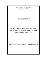 HOÀN THIỆN QUẢN TRỊ QUAN hệ KHÁCH HÀNG tại NGÂN HÀNG MB CHI NHÁNH đà NẴNG