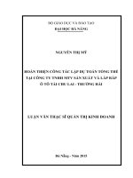 Hoàn thiện công tác lập dự toán tổng thể tại công ty TNHH MTV sản xuất và lắp ráp ô tô tải chu lai   trường hải