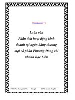PHÂN TÍCH HOẠT ĐỘNG KINH DOANH TẠI NGÂN HÀNG THƯƠNG MẠI CỔ PHẦN PHƯƠNG ĐÔNG CHI NHÁNH BẠC LIÊU