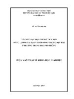 Tổ chức dạy học chủ đề tích hợp năng lượng tái tạo và đời sống trong dạy học ở trường trung học phổ thông (