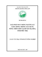 Giải pháp huy động nguồn lực cộng đồng trong xây dựng nông thôn mới tại huyện Hạ Hòa, tỉnh Phú Thọ (Luận văn thạc sĩ)