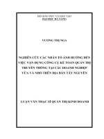 Nghiên cứu các nhân tố ảnh hưởng đến việc vận dụng kế toán quản trị truyền thống tại các DNVVN trên địa bàn tây nguyên