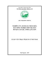 Nghiên cứu, đánh giá thoái hóa đất nông nghiệp trên địa bàn huyện Cao Lộc, tỉnh Lạng Sơn (Luận văn thạc sĩ)