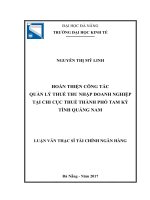 Hoàn thiện công tác quản lý thuế thu nhập doanh nghiệp tại chi cục thuế thành phố tam kỳ, tỉnh quảng nam