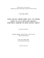 Ứng dụng tính liên tục và tính khả vi của hàm số trong phương trình và bất đẳng thức (Luận văn thạc sĩ)