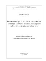 PHÂN TÍCH HIỆU QUẢ VÀ CÁC YẾU TỐ ẢNH HƯỞNG ĐẾN QUYẾT ĐỊNH ÁP DỤNG MÔ HÌNH BIOGAS CỦA HỘ CHĂN NUÔI BÒ SỮA HUYỆN CỦ CHI, TP HỒ CHÍ MINH