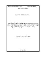 Nghiên cứu tỷ lệ và tính kháng kháng sinh của các vi khuẩn gây nhiễm khuẩn tiết niệu tại bệnh viện quân y 103 (2014 2016) 