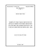 Nghiên cứu thực trạng, một số yếu tố liên quan nhiễm nấm ở miệng bệnh nhân ung thư điều trị tại bệnh viện quân y 103 và đề xuất biện pháp dự phòng (2015 2016) 