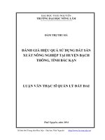 Đánh giá hiệu quả sử dụng đất sản xuất nông nghiệp tại huyện Bạch Thông, tỉnh Bắc Kạn (Luận văn thạc sĩ)