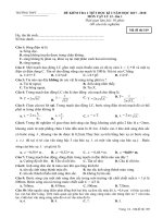 Đề kiểm tra trắc nghiệm Vật lý 12 học kì 2