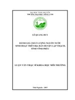 Đánh giá chất lượng nguồn nước sinh hoạt trên địa bàn huyện Lập Thạch, tỉnh Vĩnh Phúc (Luận văn thạc sĩ)