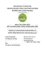 Khảo sát thành phần dinh dưỡng và dược tính trong rau sam