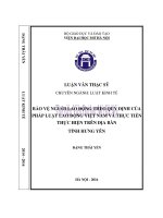 Bảo vệ người lao động theo quy định của pháp luật lao động việt nam và thực tiễn thực hiện trên địa bàn tỉnh hưng yên 