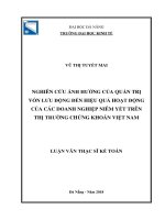Nghiên cứu ảnh hưởng của quản trị vốn lưu động đến hiệu quả hoạt động của các doanh nghiệp niêm yết trên thị trường chứng khoán việt nam