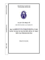 Địa vị pháp lý của cơ quan quản lý nhà nước về bảo vệ người tiêu dùng thực tiễn tại tỉnh hải dương 