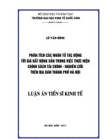 Phân tích các nhân tố tác động đến giá trị bất động sản trong việc thực hiện chính sách tài chính - nghiên cứu trên địa bàn thành phố Hà Nội