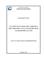 CÁC NHÂN tố tác ĐỘNG đến ý ĐỊNH MUA THỰC PHẨM hữu cơ của NGƯỜI TIÊU DÙNG tại THÀNH PHỐ đà NẴNG