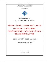 ĐÁNH GIÁ CHẤT LƯỢNG nước NGẦM ở KHU vực THỚI TRINH, PHƯỜNG PHƯỚC THỚI, QUẬN ô môn, THÀNH PHỐ cần THƠ 