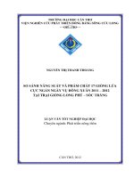 SO SÁNH NĂNG SUẤT và PHẨM CHẤT 17 GIỐNG lúa cực NGẮN NGÀY vụ ĐÔNG XUÂN 2011 – 2012 tại TRẠI GIỐNG LONG PHÚ   sóc TRĂNG 