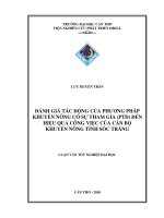 ĐÁNH GIÁ tác ĐỘNG của PHƯƠNG PHÁP KHUYẾN NÔNG có sự THAM GIA (PTD) đến HIỆU QUẢ CÔNG VIỆC của cán bộ KHUYẾN NÔNG TỈNH sóc TRĂNG 