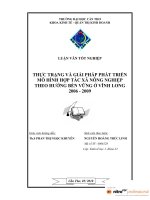 THỰC TRẠNG và GIẢI PHÁP PHÁT TRIỂN mô HÌNH hợp tác xã NÔNG NGHIỆP THEO HƯỚNG bền VỮNG ở VĨNH LONG 2006   2009 
