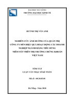 Nghiên cứu ảnh hưởng của quản trị công ty đến hiệu quả hoạt động các doanh nghiệp ngành hàng tiêu dùng niêm yết trên thị trường chứng khoán việt nam (tt) 