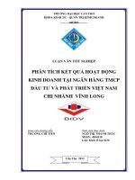 PHÂN TÍCH kết QUẢ HOẠT ĐỘNG KINH DOANH tại NGÂN HÀNG TMCP đầu tư và PHÁT TRIỂN VIỆT NAM CHI NHÁNH VĨNH LONG 