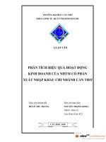 PHÂN TÍCH HIỆU QUẢ HOẠT ĐỘNG KINH DOANH của NHTM cổ PHẦN XUẤT NHẬP KHẨU CHI NHÁNH cần THƠ 