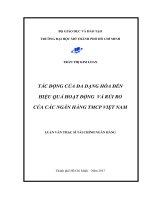 Nghiên cứu tác động của đa dạng hóa thu nhập, đa dạng hóa địa lý và đa dạng hóa đầu tư đến hiệu quả và rủi ro của ngân hàng TMCP việt nam 