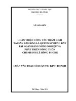 Hoàn thiện công tác thẩm định tài sản đảm bảo là quyền sử dụng đất tại ngân hàng nông nghiệp và phát triển nông thôn  chi nhánh lê hồng phong
