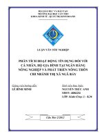 PHÂN TÍCH HOẠT ĐỘNG tín DỤNG đối với cá NHÂN, hộ GIA ĐÌNH tại NGÂN HÀNG NÔNG NGHIỆP và PHÁT TRIỂN NÔNG THÔN CHI NHÁNH THỊ xã NGÃ bảy 