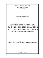 Hoàn thiện công tác thẩm định tài chính dự án trong hoạt động cho vay tại chi nhánh ngân hàng TMCP đầu tư và phát triển daklak