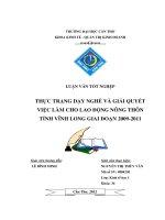 THỰC TRẠNG dạy NGHỀ và GIẢI QUYẾT VIỆC làm CHO LAO ĐỘNG NÔNG THÔN TỈNH VĨNH LONG GIAI đoạn 2009   2011 