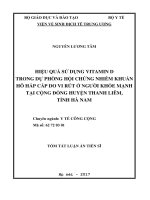 Hiệu quả sử dụng vitamin d trong dự phòng hội chứng nhiễm khuẩn hô hấp cấp do virus ở người khỏe mạnh tại cộng đồng huyện thanh liên, tỉnh hà nam (tt) 