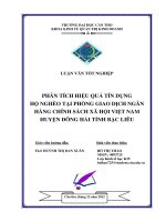 PHÂN TÍCH HIỆU QUẢ tín DỤNG hộ NGHÈO tại PHÒNG GIAO DỊCH NGÂN HÀNG CHÍNH SÁCH xã hội VIỆT NAM HUYỆN ĐÔNG hải TỈNH bạc LIÊU 