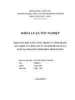 KHẢO SÁT KHẢ NĂNG TĂNG TRỌNG VÀ TÌNH TRẠNG SỨC KHỎE CỦA HEO CON TỪ SƠ SINH ĐẾN 56 NGÀY TUỔI TẠI TRẠI TRẦN ĐÌNH HIỂN, BÌNH DƯƠNG