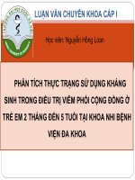 Đề tài chuyên khoa cấp 1 PHÂN TÍCH THỰC TRẠNG sử DỤNG KHÁNG SINH TRONG điều TRỊ VIÊM PHỔI CỘNG ĐỒNG ở TRẺ EM 2 THÁNG đến 5 TUỔI tại KHOA NHI BỆNH VIỆN đa KHOA