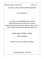 Giá trị của neutrophil gelatinase associated lipocaline huyết tương trong chẩn đoán sớm tổn thương thận cấp và tiên lượng ở bệnh nhân điều trị tích cự