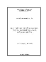 Phát triển hợp tác xã nông nghiệp trên địa bàn Huyện Hoà Vang, Thành phố Đà nẵng