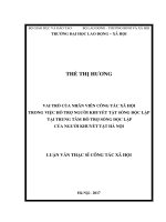 Vai trò của nhân viên công tác xã hội trong việc hỗ trợ người khuyết tật sống độc lập tại trung tâm hỗ trợ sống độc lập của người khuyết tật Hà Nội (Luận văn thạc sĩ)