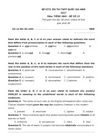 ĐỀ THI THỬ THPT QUỐC GIA MÔN TIẾNG ANH CÓ ĐÁP ÁN