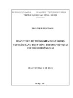 Hoàn thiện hệ thống kiểm soát nội bộ tại Ngân hàng Thương mại cổ phần Công thương Việt Nam - Chi nhánh Hoàng Mai