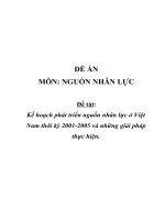 Đề án Nguồn nhân lực: Kế hoạch phát triển nguồn nhân lực ở Việt Nam thời kỳ 20012005 và những giải pháp thực hiện