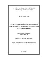 Vấn đề hạn chế quyền của cha, mẹ đối với con chưa thành niên trong luật hôn nhân và gia đình việt nam  