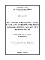 Xây dựng hệ thống quản lý cơ sở vật chất và tích hợp vào hệ thống sẵn có của trường cao đẳng cộng đồng hậu giang