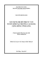 Xây dựng hệ hỗ trợ tư vấn tuyển sinh tại trường cao đẳng cộng đồng vĩnh long