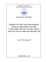 Nghiên cứu thu nhận polyphenol có hoạt tính chống oxy hóa từ hải miên thu mẫu tại nha trang bằng kỹ thuật chiết hỗ trợ siêu âm 