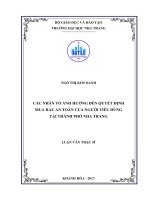 Các nhân tố ảnh hưởng đến quyết định mua rau an toàn của người tiêu dùng tại thành phố nha trang 